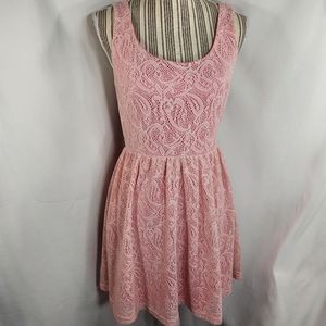 Charlotte Russe Pink Sleeveless V Back Lace Dress Size Large